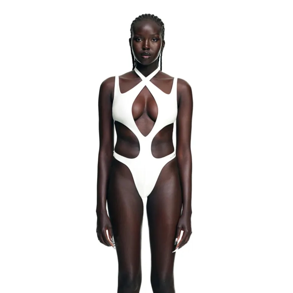 MUGLER X H&M SEXY WHITE CUT OUT SWIMSUIT US 6 SMALL BNWT RARE